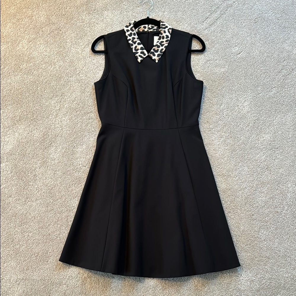 Kate Spade Fit and Flare Black Dress with Leopard Print Collar